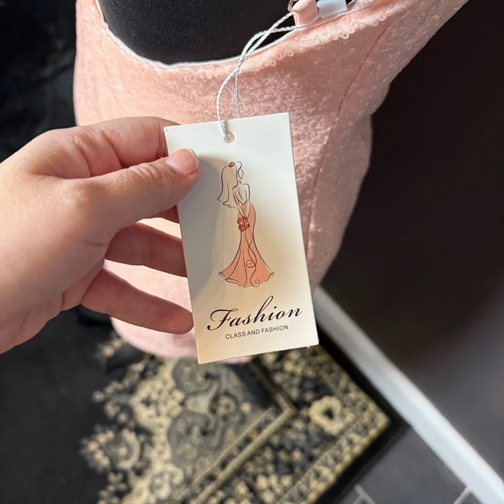 Blush Sequin Lace Mini Dress Size 4 | Spaghetti Strap Cocktail / Prom Dress NWT - Picture 4 of 5